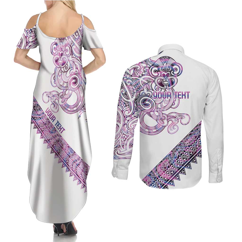 Mawhero Paua shell Kowhaiwhai Taniko Personalised Couples Matching Summer Maxi Dress and Long Sleeve Button Shirt Taniwha Maori Tribal Style LT9 - Polynesian Pride