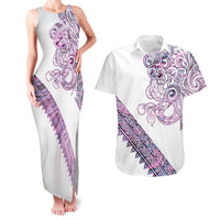 Mawhero Paua shell Kowhaiwhai Taniko Personalised Couples Matching Tank Maxi Dress and Hawaiian Shirt Taniwha Maori Tribal Style LT9 Pink - Polynesian Pride