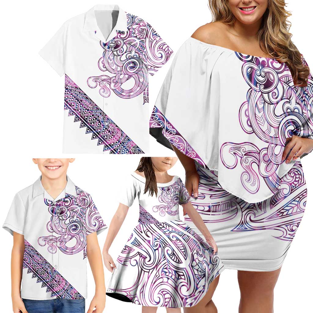 Mawhero Paua shell Kowhaiwhai Taniko Personalised Family Matching Off Shoulder Short Dress and Hawaiian Shirt Taniwha Maori Tribal Style LT9 - Polynesian Pride