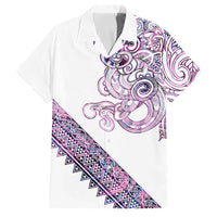 Mawhero Paua shell Kowhaiwhai Taniko Personalised Family Matching Tank Maxi Dress and Hawaiian Shirt Taniwha Maori Tribal Style LT9 Dad's Shirt - Short Sleeve Pink - Polynesian Pride