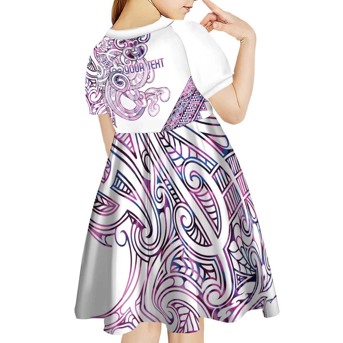 Mawhero Paua shell Kowhaiwhai Taniko Personalised Kid Short Sleeve Dress Taniwha Maori Tribal Style LT9 - Polynesian Pride