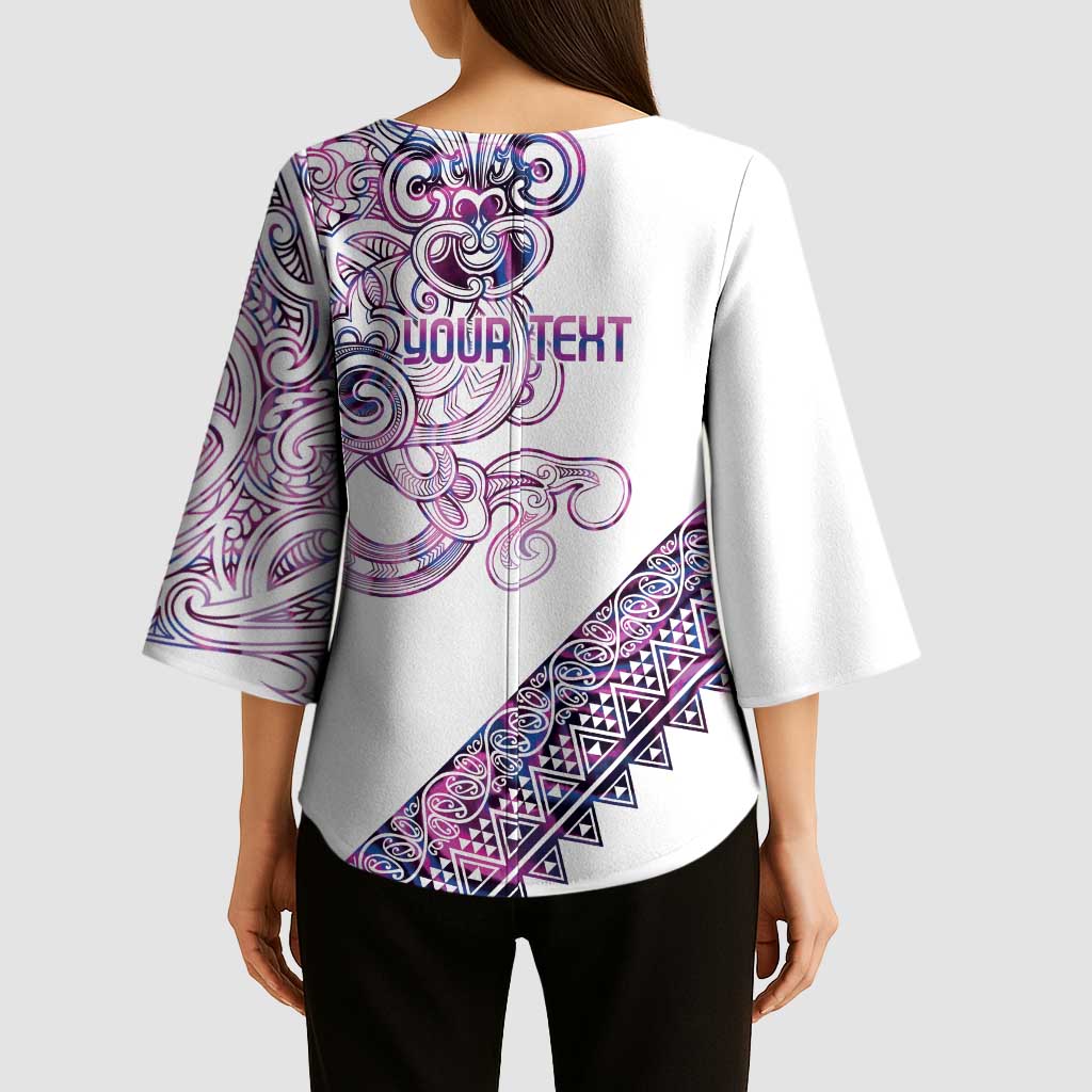 Mawhero Paua shell Kowhaiwhai Taniko Personalised Kimono Sleeve Blouse Taniwha Maori Tribal Style