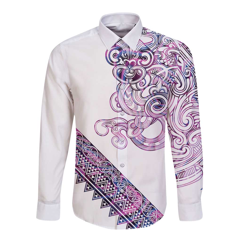 Mawhero Paua shell Kowhaiwhai Taniko Personalised Long Sleeve Button Shirt Taniwha Maori Tribal Style LT9 Unisex Pink - Polynesian Pride