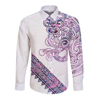 Mawhero Paua shell Kowhaiwhai Taniko Personalised Long Sleeve Button Shirt Taniwha Maori Tribal Style LT9 Unisex Pink - Polynesian Pride