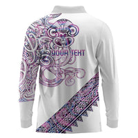 Mawhero Paua shell Kowhaiwhai Taniko Personalised Long Sleeve Polo Shirt Taniwha Maori Tribal Style LT9 - Polynesian Pride
