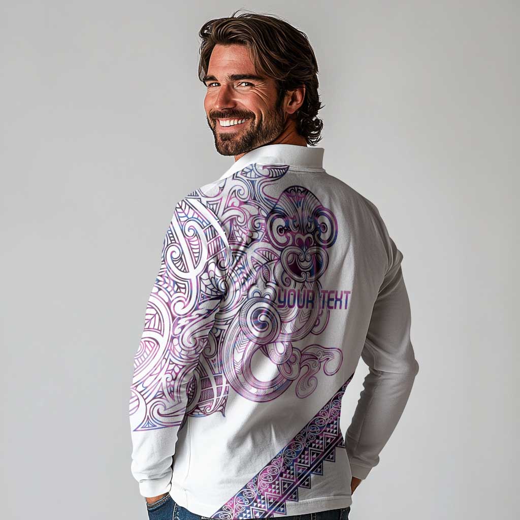 Mawhero Paua shell Kowhaiwhai Taniko Personalised Long Sleeve Polo Shirt Taniwha Maori Tribal Style LT9 - Polynesian Pride
