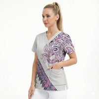 Mawhero Paua shell Kowhaiwhai Taniko Personalised Scrub Top Taniwha Maori Tribal Style