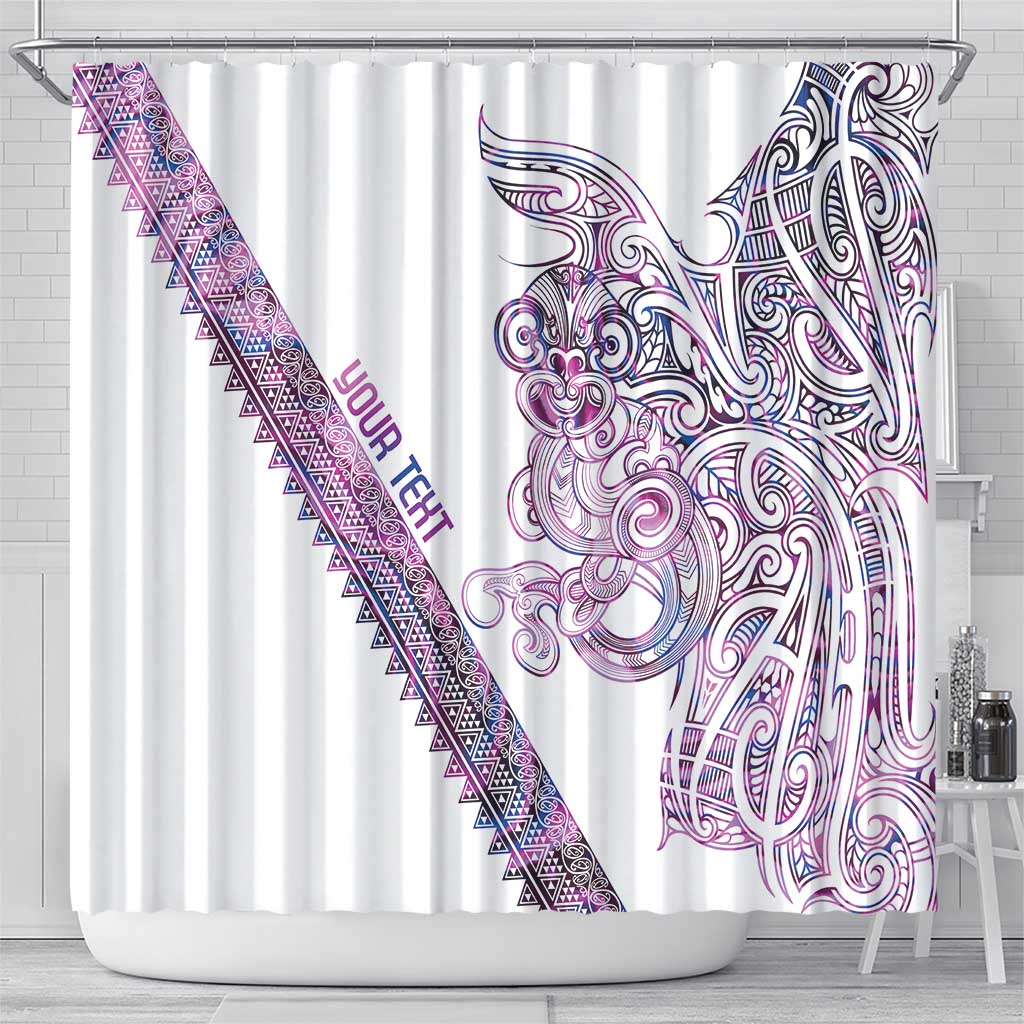 Mawhero Paua shell Kowhaiwhai Taniko Personalised Shower Curtain Taniwha Maori Tribal Style