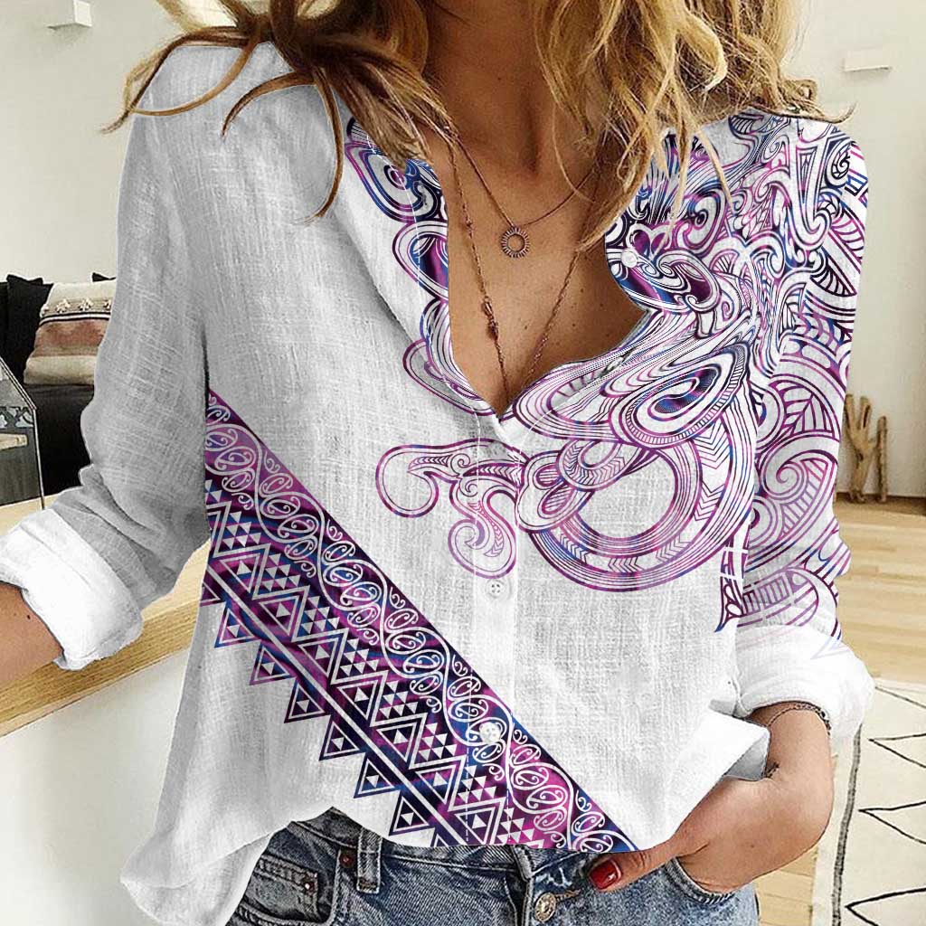 Mawhero Paua shell Kowhaiwhai Taniko Personalised Women Casual Shirt Taniwha Maori Tribal Style LT9 Female Pink - Polynesian Pride