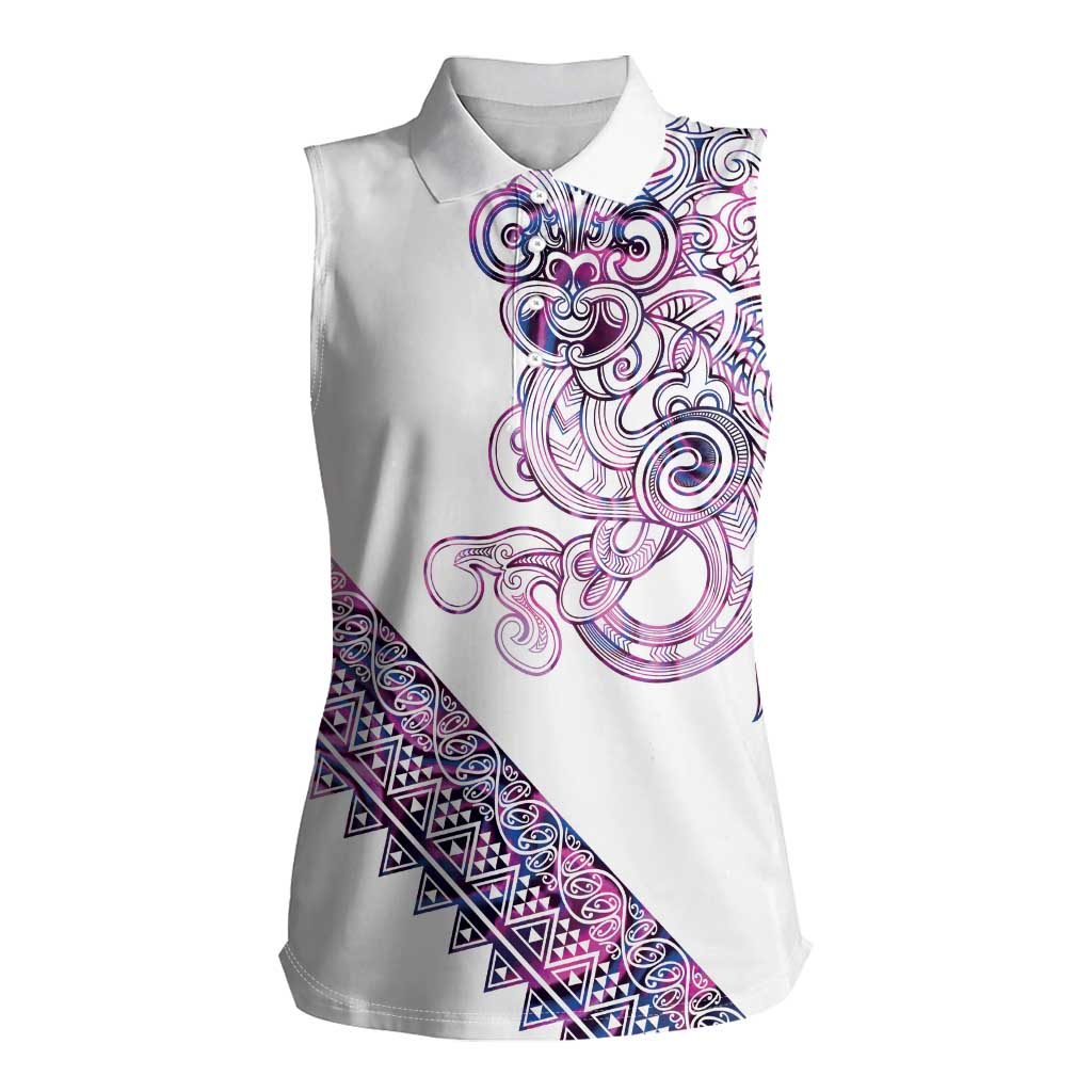 Mawhero Paua shell Kowhaiwhai Taniko Personalised Women Sleeveless Polo Shirt Taniwha Maori Tribal Style LT9 Female Pink - Polynesian Pride