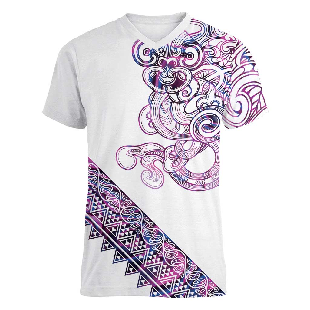 Mawhero Paua shell Kowhaiwhai Taniko Personalised Women V-Neck T-Shirt Taniwha Maori Tribal Style LT9 Female Pink - Polynesian Pride