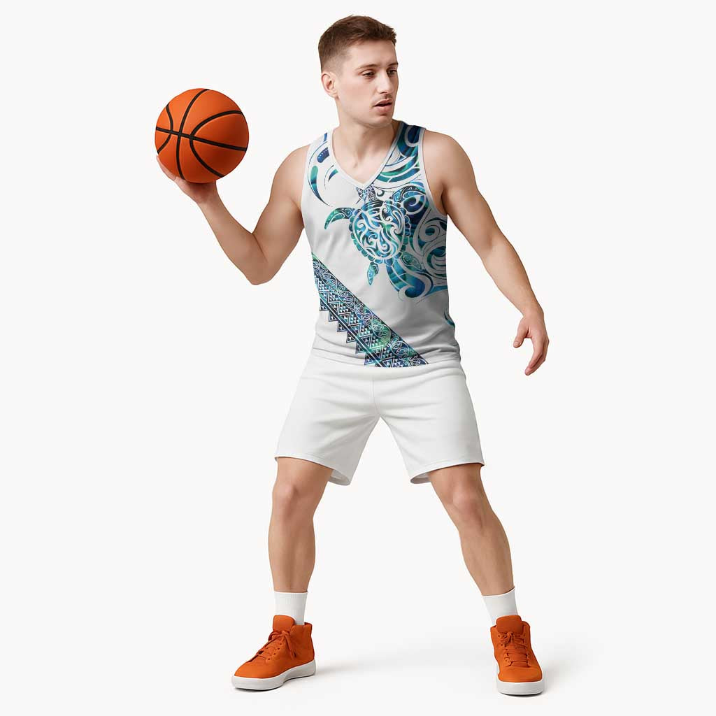 Kahui Whetu Paua shell Kowhaiwhai Taniko Personalised Basketball Jersey Turtle Tattoo Maori Tribal Style