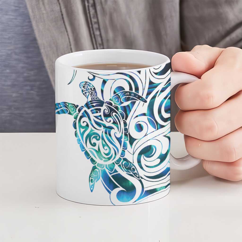 Kahui Whetu Paua shell Kowhaiwhai Taniko Personalised Ceramic Mug Turtle Tattoo Maori Tribal Style
