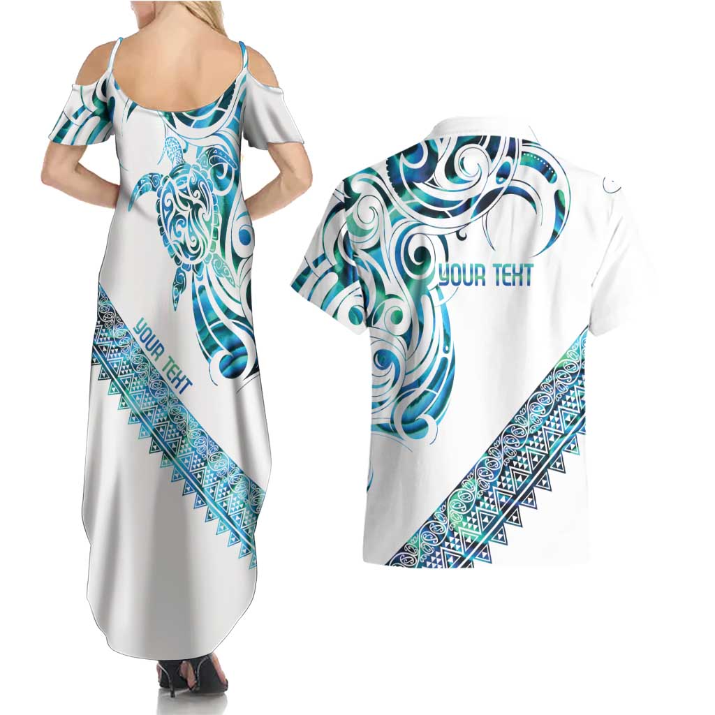 Kahui Whetu Paua shell Kowhaiwhai Taniko Personalised Couples Matching Summer Maxi Dress and Hawaiian Shirt Turtle Tattoo Maori Tribal Style LT9 - Polynesian Pride