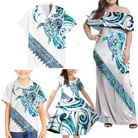 Kahui Whetu Paua shell Kowhaiwhai Taniko Personalised Family Matching Off Shoulder Maxi Dress and Hawaiian Shirt Turtle Tattoo Maori Tribal Style LT9 - Polynesian Pride