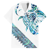Kahui Whetu Paua shell Kowhaiwhai Taniko Personalised Family Matching Off Shoulder Maxi Dress and Hawaiian Shirt Turtle Tattoo Maori Tribal Style LT9 Dad's Shirt - Short Sleeve Blue - Polynesian Pride