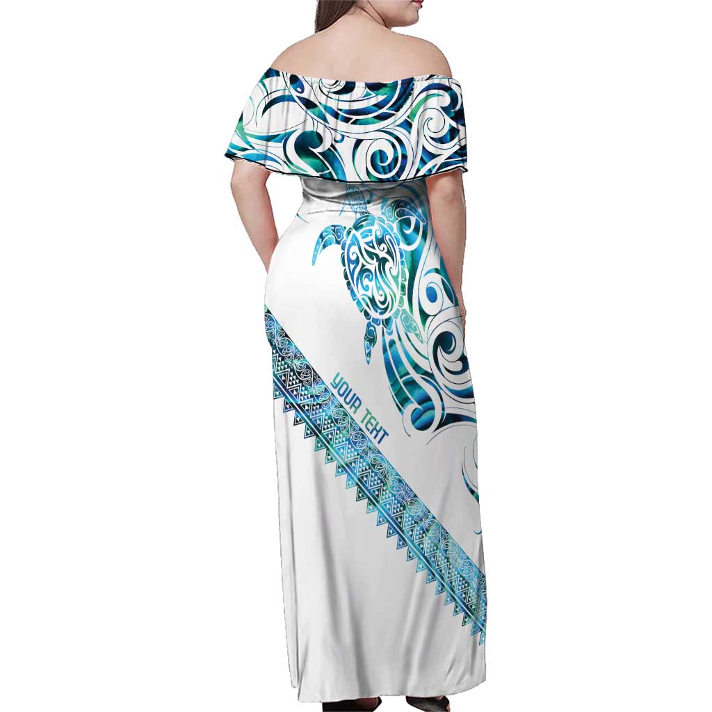 Kahui Whetu Paua shell Kowhaiwhai Taniko Personalised Family Matching Off Shoulder Maxi Dress and Hawaiian Shirt Turtle Tattoo Maori Tribal Style LT9 - Polynesian Pride