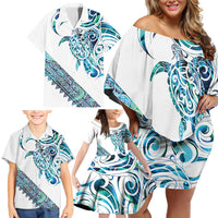 Kahui Whetu Paua shell Kowhaiwhai Taniko Personalised Family Matching Off Shoulder Short Dress and Hawaiian Shirt Turtle Tattoo Maori Tribal Style LT9 - Polynesian Pride