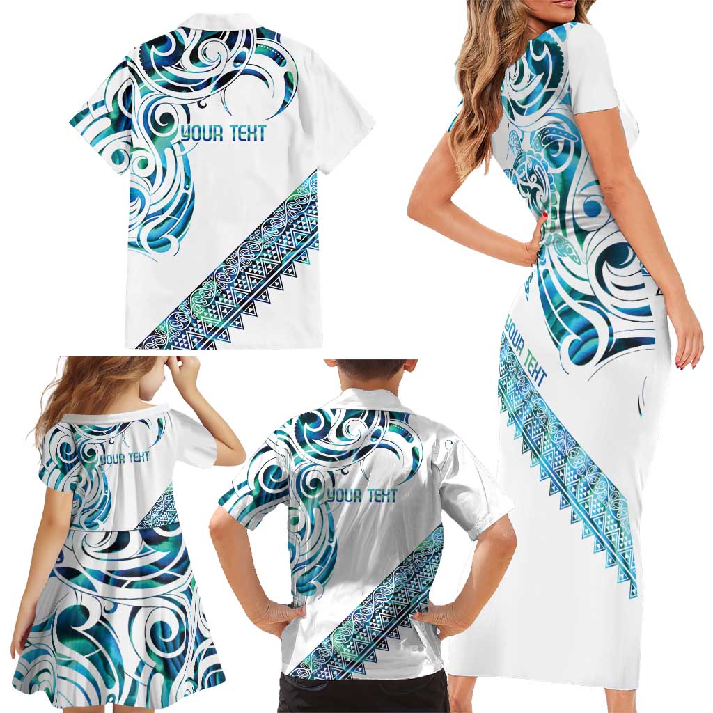 Kahui Whetu Paua shell Kowhaiwhai Taniko Personalised Family Matching Short Sleeve Bodycon Dress and Hawaiian Shirt Turtle Tattoo Maori Tribal Style LT9 - Polynesian Pride
