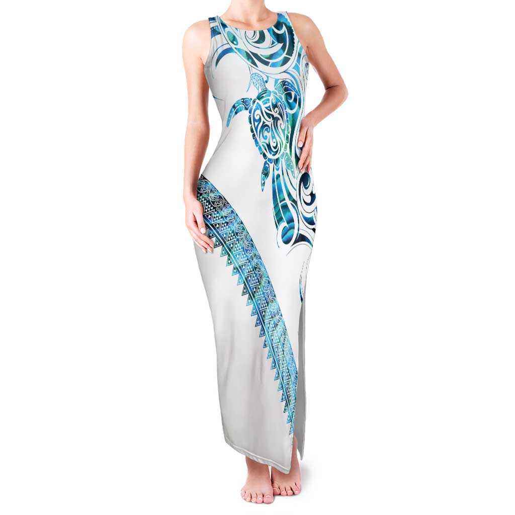 Kahui Whetu Paua shell Kowhaiwhai Taniko Personalised Family Matching Tank Maxi Dress and Hawaiian Shirt Turtle Tattoo Maori Tribal Style LT9 Mom's Dress Blue - Polynesian Pride