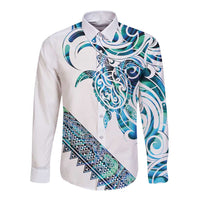 Kahui Whetu Paua shell Kowhaiwhai Taniko Personalised Long Sleeve Button Shirt Turtle Tattoo Maori Tribal Style LT9 Unisex Blue - Polynesian Pride