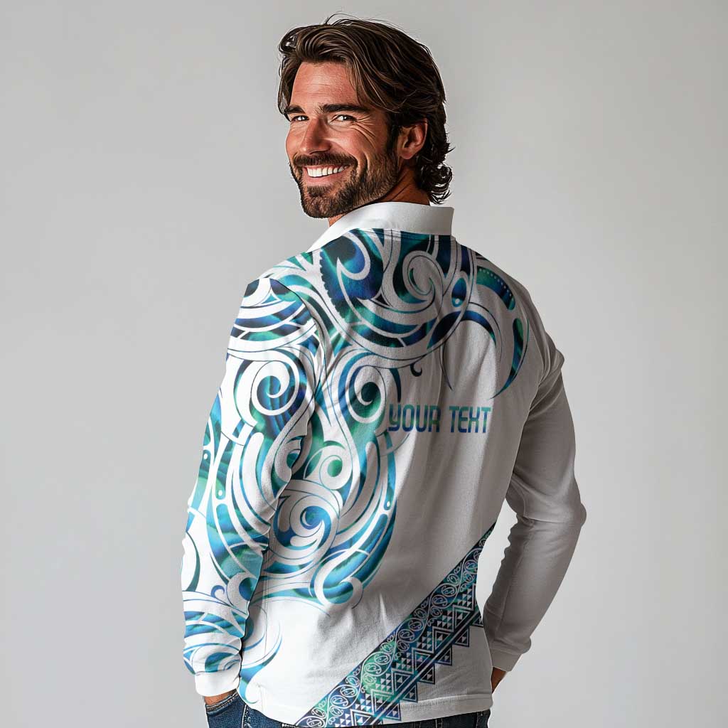 Kahui Whetu Paua shell Kowhaiwhai Taniko Personalised Long Sleeve Polo Shirt Turtle Tattoo Maori Tribal Style