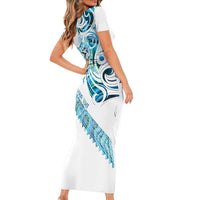 Kahui Whetu Paua shell Kowhaiwhai Taniko Personalised Short Sleeve Bodycon Dress Turtle Tattoo Maori Tribal Style LT9 - Polynesian Pride