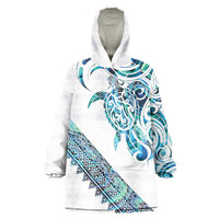 Kahui Whetu Paua shell Kowhaiwhai Taniko Personalised Wearable Blanket Hoodie Turtle Tattoo Maori Tribal Style LT9 One Size Blue - Polynesian Pride