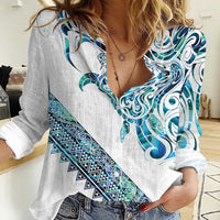 Kahui Whetu Paua shell Kowhaiwhai Taniko Personalised Women Casual Shirt Turtle Tattoo Maori Tribal Style LT9 Female Blue - Polynesian Pride