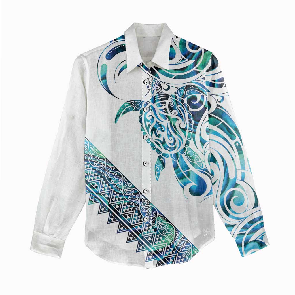 Kahui Whetu Paua shell Kowhaiwhai Taniko Personalised Women Casual Shirt Turtle Tattoo Maori Tribal Style LT9 - Polynesian Pride