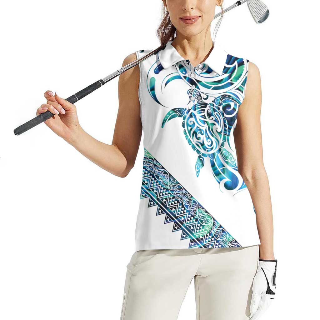 Kahui Whetu Paua shell Kowhaiwhai Taniko Personalised Women Sleeveless Polo Shirt Turtle Tattoo Maori Tribal Style LT9 - Polynesian Pride