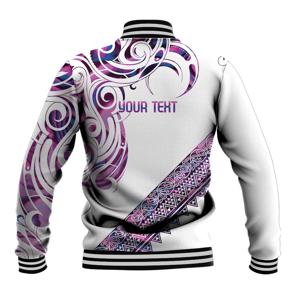 Mawhero Paua shell Kowhaiwhai Taniko Personalised Baseball Jacket Turtle Tattoo Maori Tribal Style