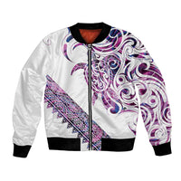 Mawhero Paua shell Kowhaiwhai Taniko Personalised Bomber Jacket Turtle Tattoo Maori Tribal Style