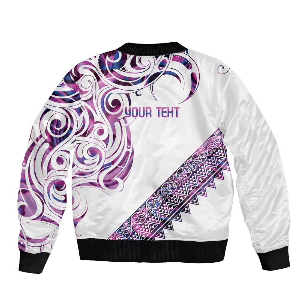 Mawhero Paua shell Kowhaiwhai Taniko Personalised Bomber Jacket Turtle Tattoo Maori Tribal Style
