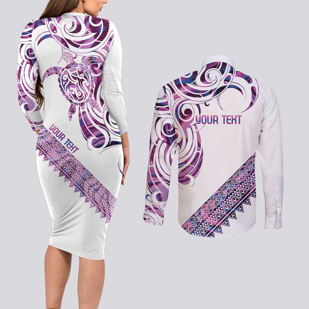 Mawhero Paua shell Kowhaiwhai Taniko Personalised Couples Matching Long Sleeve Bodycon Dress and Long Sleeve Button Shirt Turtle Tattoo Maori Tribal Style LT9 - Polynesian Pride