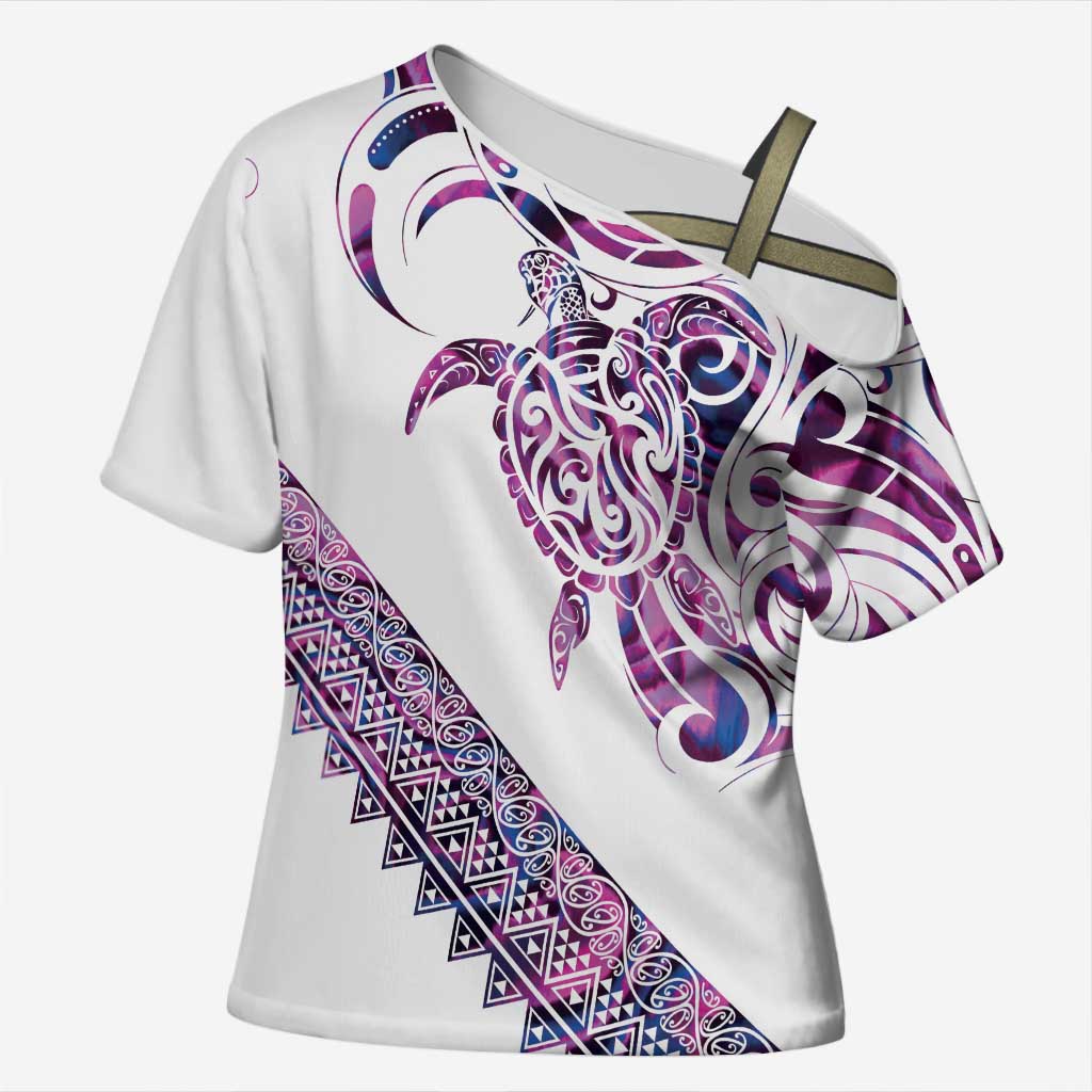 Mawhero Paua shell Kowhaiwhai Taniko Personalised Cross Shoulder Shirt Turtle Tattoo Maori Tribal Style