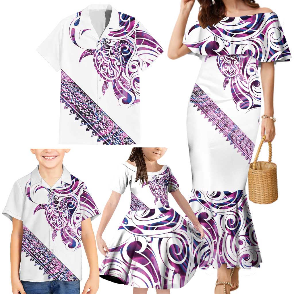 Mawhero Paua shell Kowhaiwhai Taniko Personalised Family Matching Mermaid Dress and Hawaiian Shirt Turtle Tattoo Maori Tribal Style LT9 - Polynesian Pride