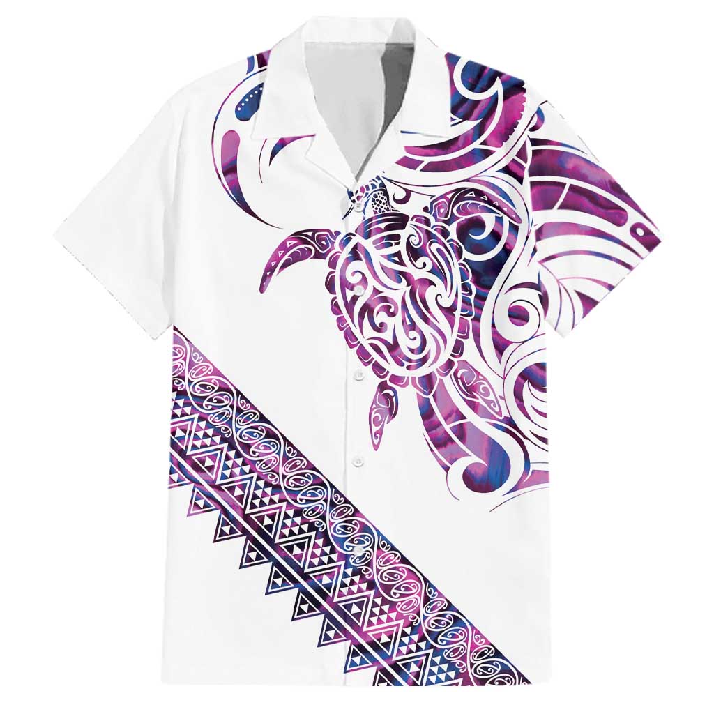 Mawhero Paua shell Kowhaiwhai Taniko Personalised Family Matching Off Shoulder Maxi Dress and Hawaiian Shirt Turtle Tattoo Maori Tribal Style LT9 Dad's Shirt - Short Sleeve Pink - Polynesian Pride
