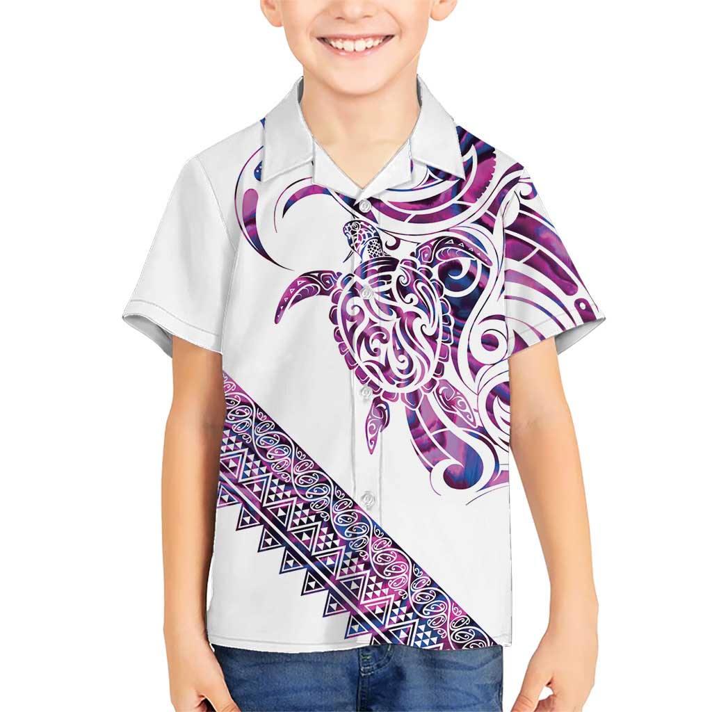 Mawhero Paua shell Kowhaiwhai Taniko Personalised Family Matching Off Shoulder Maxi Dress and Hawaiian Shirt Turtle Tattoo Maori Tribal Style LT9 Son's Shirt Pink - Polynesian Pride