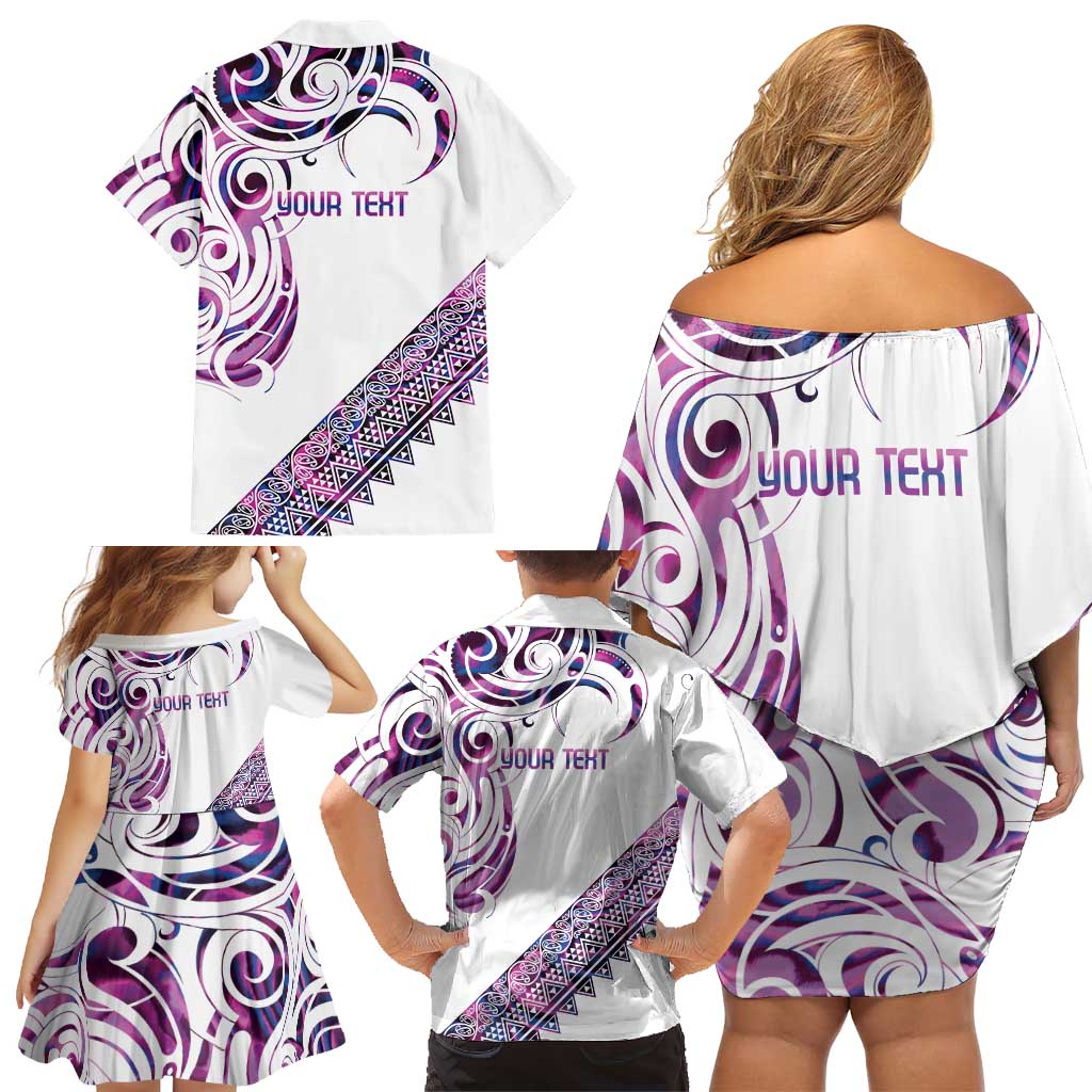 Mawhero Paua shell Kowhaiwhai Taniko Personalised Family Matching Off Shoulder Short Dress and Hawaiian Shirt Turtle Tattoo Maori Tribal Style LT9 - Polynesian Pride