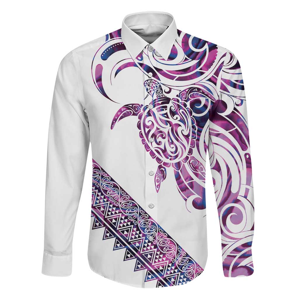 Mawhero Paua shell Kowhaiwhai Taniko Personalised Family Matching Short Sleeve Bodycon Dress and Hawaiian Shirt Turtle Tattoo Maori Tribal Style LT9 Dad's Shirt - Long Sleeve Pink - Polynesian Pride