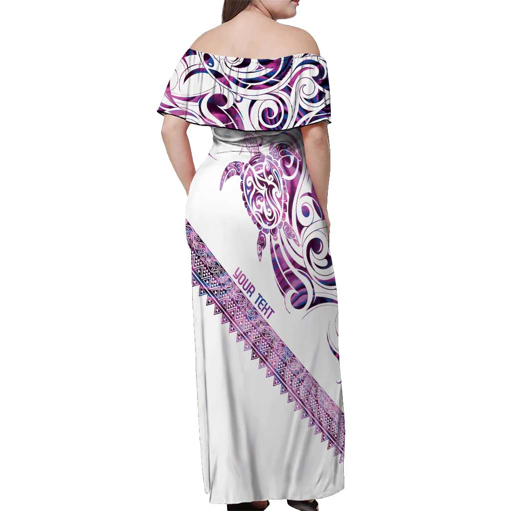 Mawhero Paua shell Kowhaiwhai Taniko Personalised Off Shoulder Maxi Dress Turtle Tattoo Maori Tribal Style