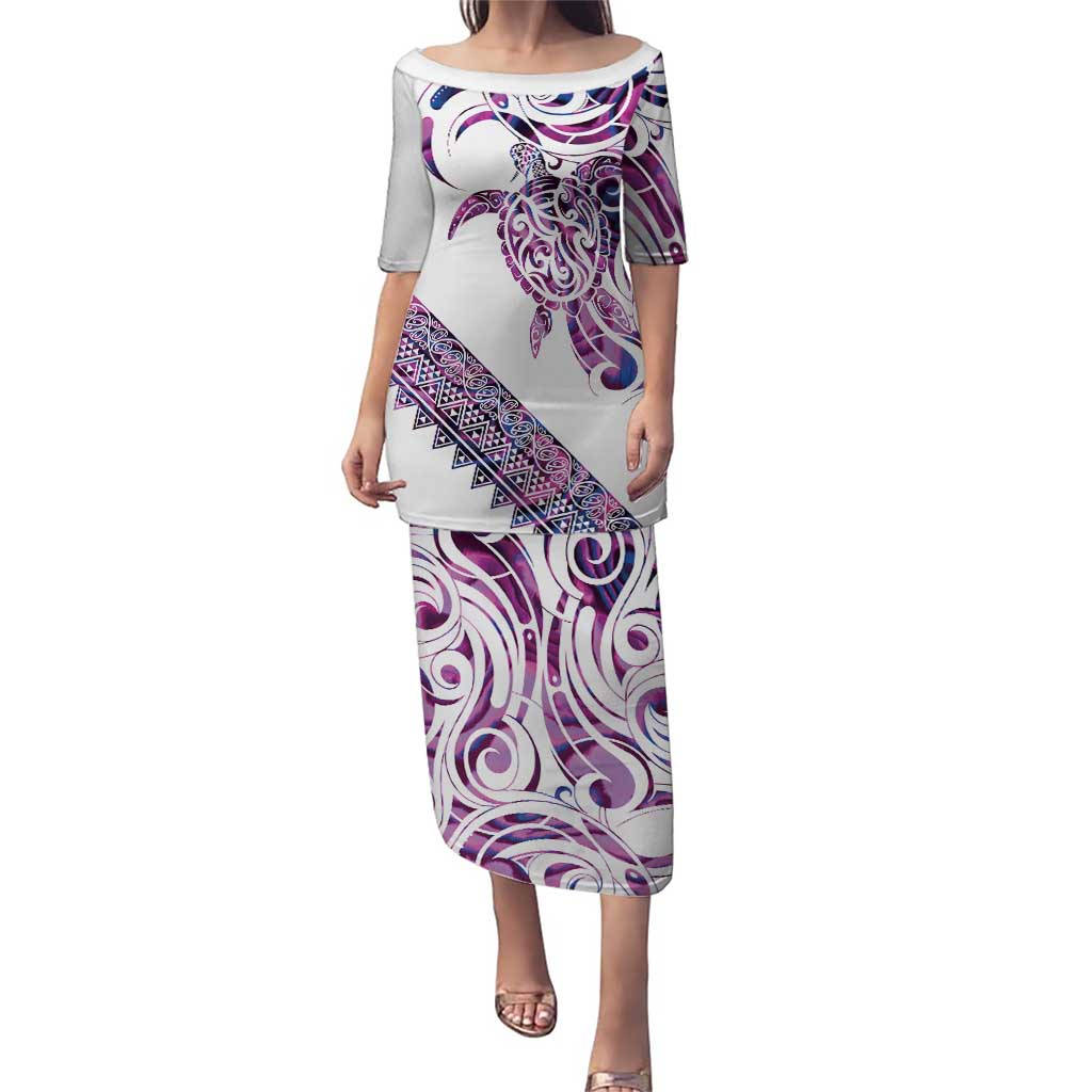 Mawhero Paua shell Kowhaiwhai Taniko Personalised Puletasi Turtle Tattoo Maori Tribal Style LT9 Long Dress Pink - Polynesian Pride