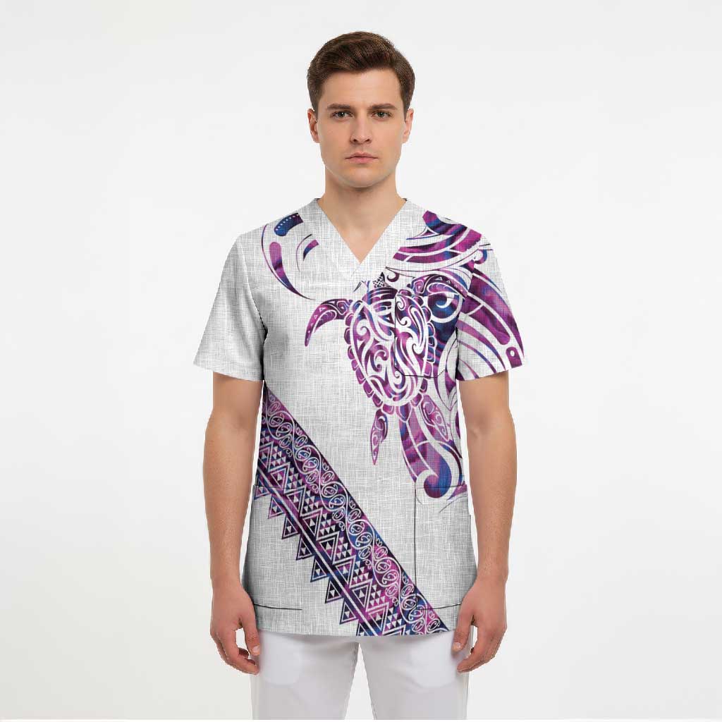 Mawhero Paua shell Kowhaiwhai Taniko Personalised Scrub Top Turtle Tattoo Maori Tribal Style