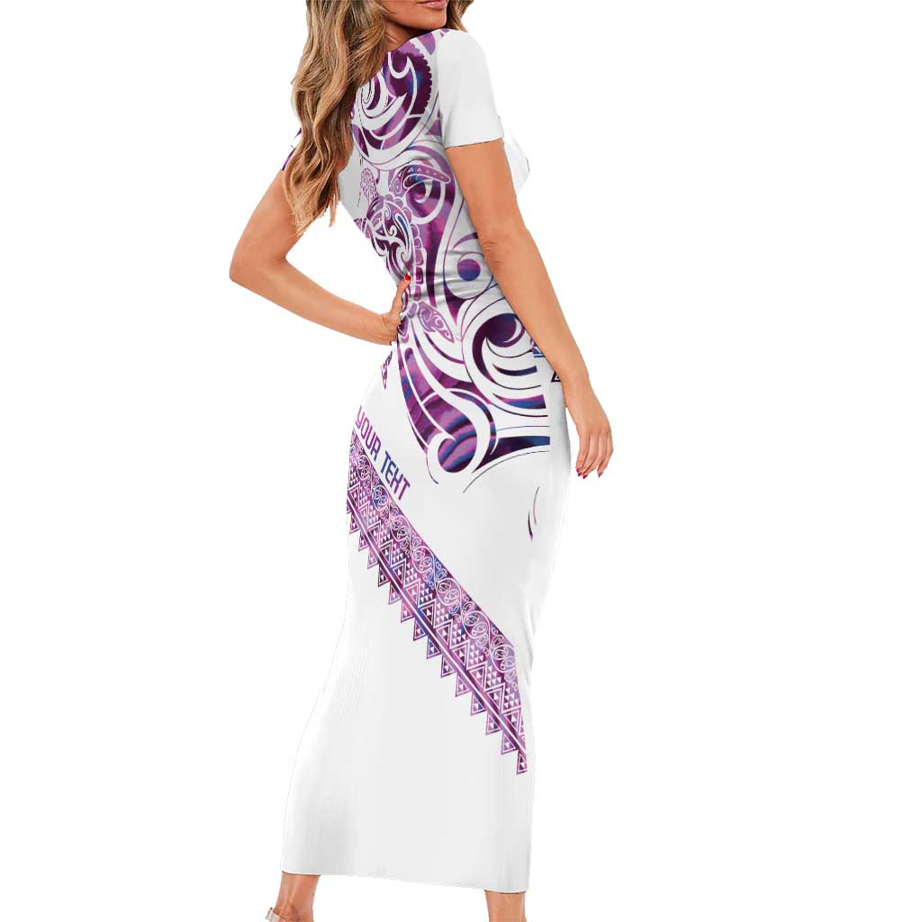Mawhero Paua shell Kowhaiwhai Taniko Personalised Short Sleeve Bodycon Dress Turtle Tattoo Maori Tribal Style LT9 - Polynesian Pride