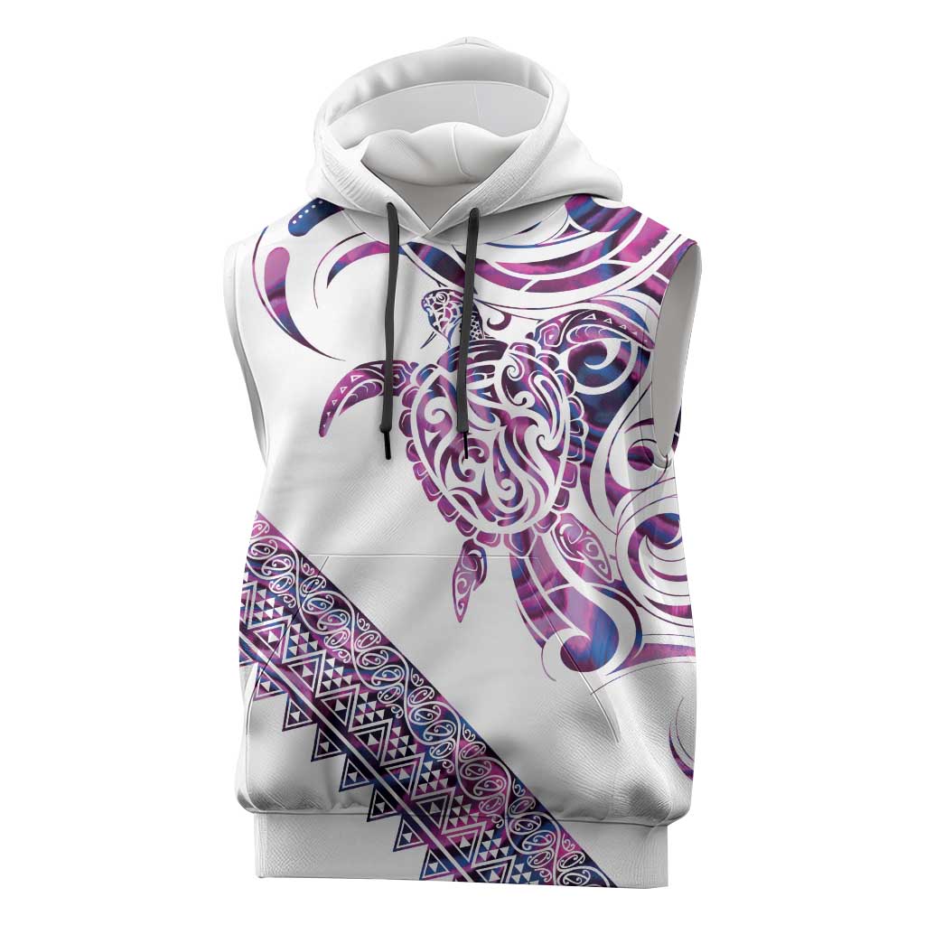 Mawhero Paua shell Kowhaiwhai Taniko Personalised Sleeveless Hoodie Turtle Tattoo Maori Tribal Style