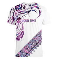Mawhero Paua shell Kowhaiwhai Taniko Personalised Women V-Neck T-Shirt Turtle Tattoo Maori Tribal Style LT9 - Polynesian Pride