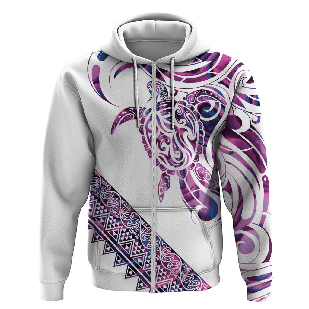 Mawhero Paua shell Kowhaiwhai Taniko Personalised Zip Hoodie Turtle Tattoo Maori Tribal Style