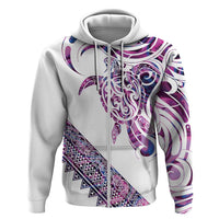 Mawhero Paua shell Kowhaiwhai Taniko Personalised Zip Hoodie Turtle Tattoo Maori Tribal Style