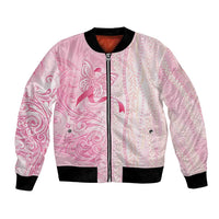 Breast Cancer Awareness Bomber Jacket Maile Pikake Lokelani Crown Flower Lei Inspired